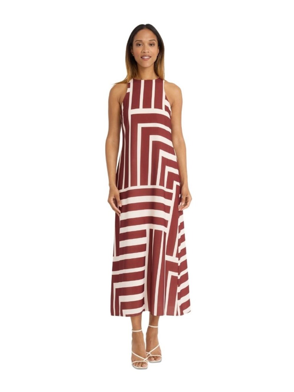 Donna Morgan Women's Striped Sleeveless Ankle Maxi Dress Red Ivory Size 4 $158